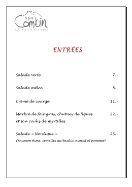 Menu Petit Combin - Restaurant le Petit Combin
