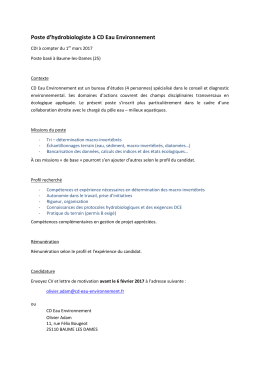 Poste d`hydrobiologiste &agrave; CD Eau Environnement