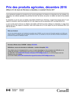 Prix des produits agricoles, décembre 2016