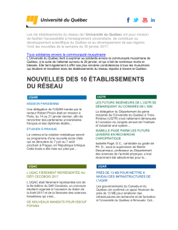 nouvelles des 10 établissements du réseau