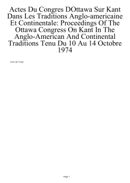 Actes Du Congres DOttawa Sur Kant Dans Les Traditions Anglo