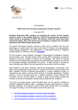 ERC funds 133 innovations arising from frontier research Hundred