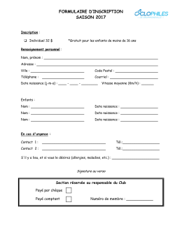 formulaire d`inscription saison 2017