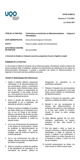 Technicienne ou technicien en t&eacute;l&eacute;communications