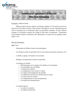 Initiation à l`apiculture (28 heures) Plan de la formation