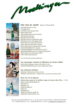 Nos vins en vente (liste au 1er février 2017)