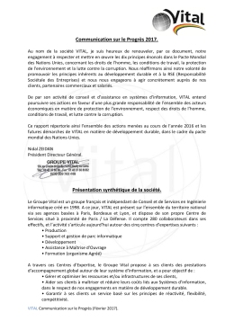 Communication sur le Progrès 2017. Présentation synthétique de la