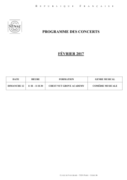 PROGRAMME DES CONCERTS FÉVRIER 2017