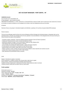 Offre KEY ACCOUNT MANAGER - PORT GENTIL - HF