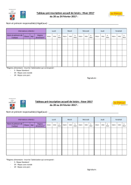 Tableau pr&eacute;-inscription accueil de loisirs : Hiver 2017 du 20 au 24