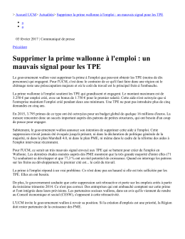 Supprimer la prime wallonne à l`emploi : un mauvais