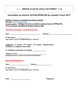 Inscription au tournoi ALPHA-EPSILON du samedi 4 mars 2017