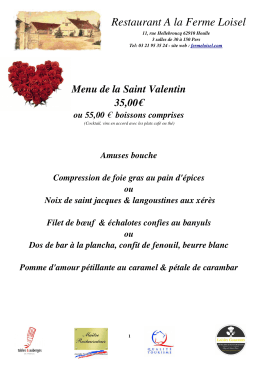 Menu de la Saint Valentin 35,00€ ou 55,00