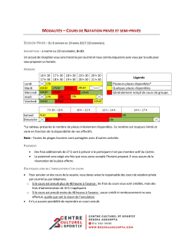 modalités – cours de natation privée et semi-privée