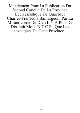 Mandement Pour La Publication Du Second Concile De La Province