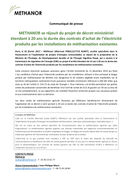 METHANOR se r&eacute;jouit du projet de d&eacute;cret minist&eacute;riel