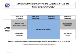 Animations F&eacute;vrier 2017