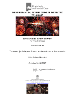 menu enfant du reveillon de st sylvestre 2016/2017 - Crans