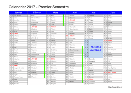 Calendrier 2017 - Premier Semestre