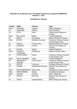 Liste des candidats retenus