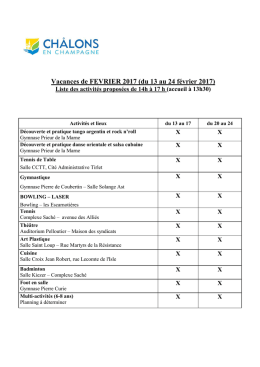 Vacances de FEVRIER 2017 (du 13 au 24 février 2017)