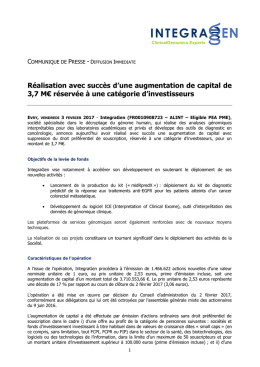 communique de presse - diffusion immediate