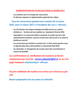 Tous les concurrents gardent leur numéro de la saison