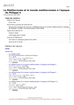 La Méditerranée et le monde méditerranéen à l`époque