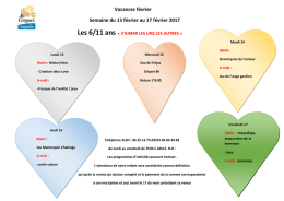 Vacances février Semaine du 13 février au 17 février 2017