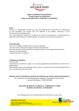 Agent de maintenance - Association "Les Eaux Vives"