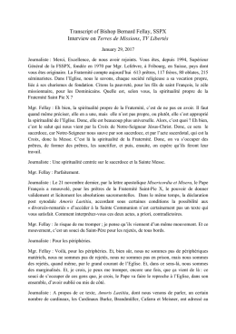 Transcript of Bishop Bernard Fellay, SSPX Interview on Terres de