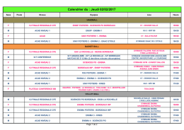 Calendrier du : Jeudi 02/02/2017 - Sport-u