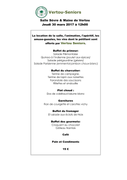 Le menu du repas des adh&eacute;rents du 30 mars 2017.