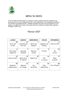 MENU DU MOIS - Académie Guylaine Bédard