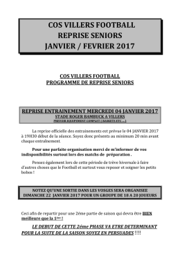 cos villers football reprise seniors janvier / fevrier 2017