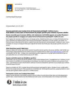 Communiqu&eacute; de presse ALDI SUISSE se lance dans le financement
