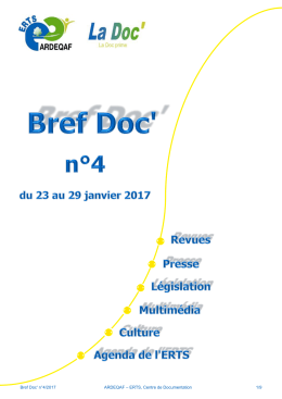 Bref Doc` n°4/2017 ARDEQAF – ERTS, Centre de Documentation 1/9