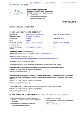 Constructions scolaires Bulletin des Adjudications AVIS DE MARCHÉ