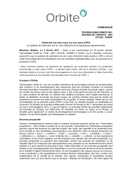 EORBF Orbite fait une mise à jour sur son usine d`HPA Le