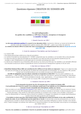 Questions-r&eacute;ponses CREATION DU DOSSIER APB