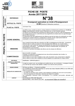 FICHE DE POSTE Ann&eacute;e 2017/2018 PROFIL DU POSTE