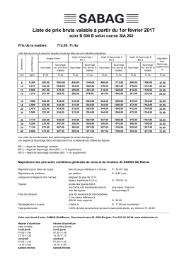 Liste de prix bruts valable à partir du 1er février 2017