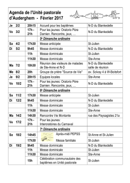 Agenda de l`Unit&eacute; pastorale d`Auderghem