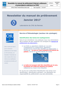 Newsletter du manuel de prélèvement Janvier 2017