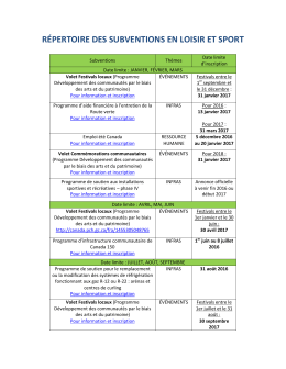 RÉPERTOIRE DES SUBVENTIONS EN LOISIR ET SPORT