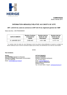 Déclaration mensuelle actions Droits de vote