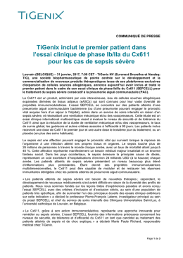 TiGenix inclut le premier patient dans l`essai clinique de phase Ib/IIa