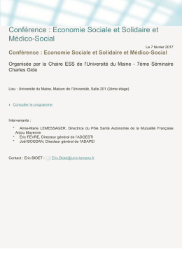 Conférence : Economie Sociale et Solidaire et Médico