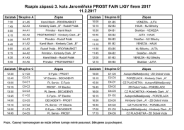 Rozpis zápasů 3. kola Jaroměřské PROST FAIN LIGY firem 2017