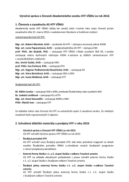 Výročná správa o činnosti Akademického senátu HTF VŠMU za rok